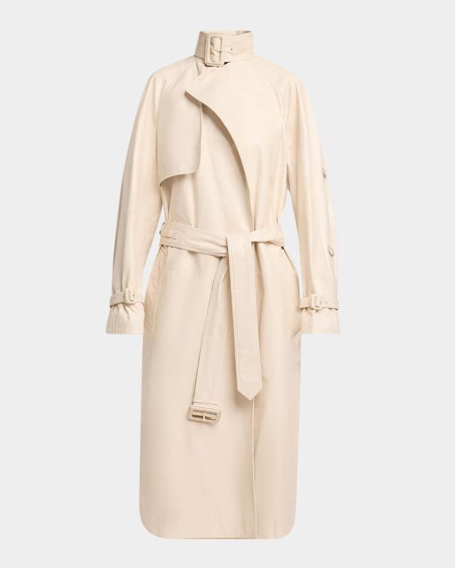 Sabina Lacquered Leather Wrap Trench Coat